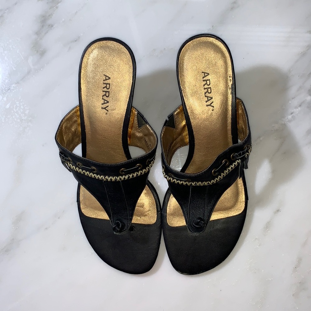 Cute Array Black Leather Wedge Sandal 9W